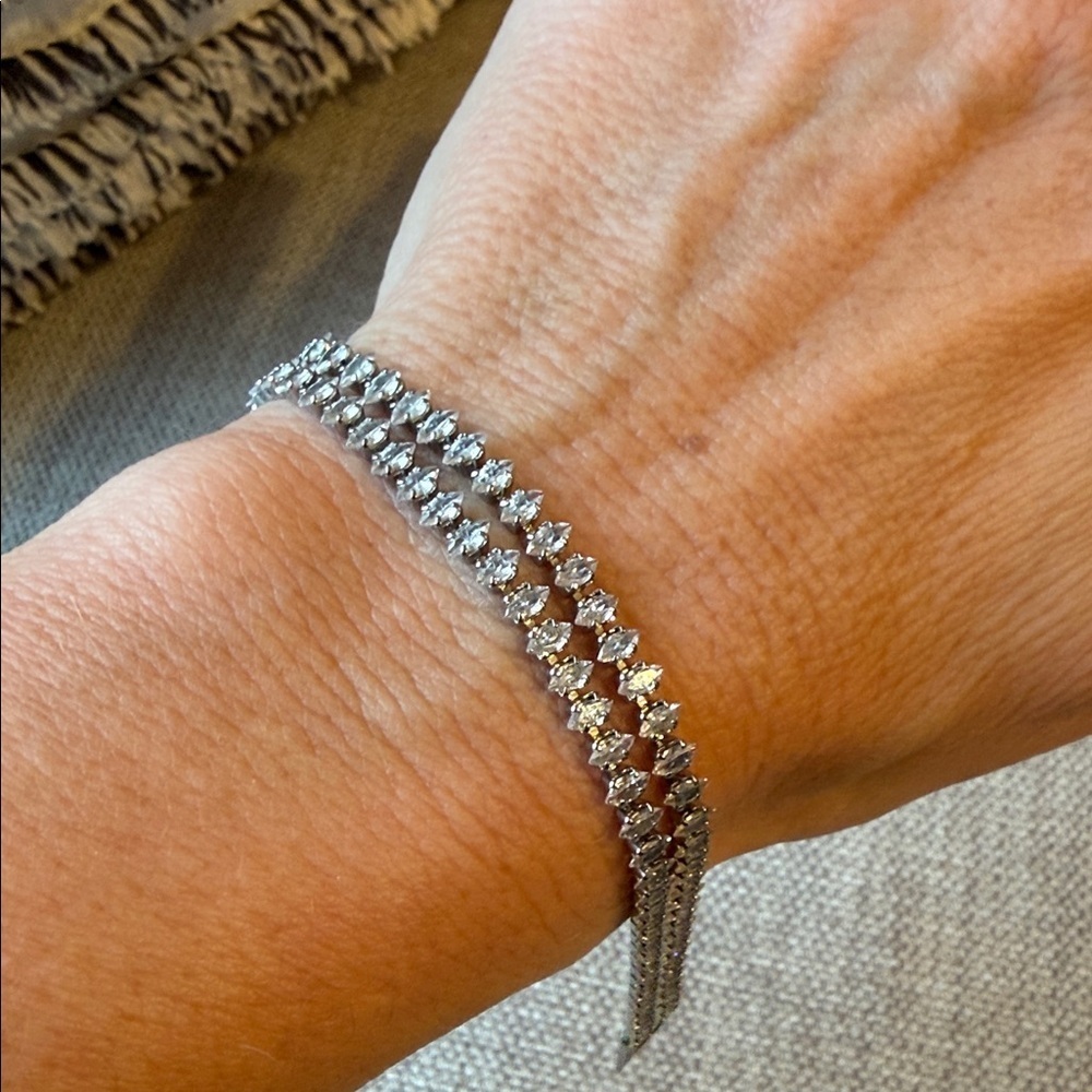 Double Stranded Elegant Cubic Zirconia Silver Bracelet